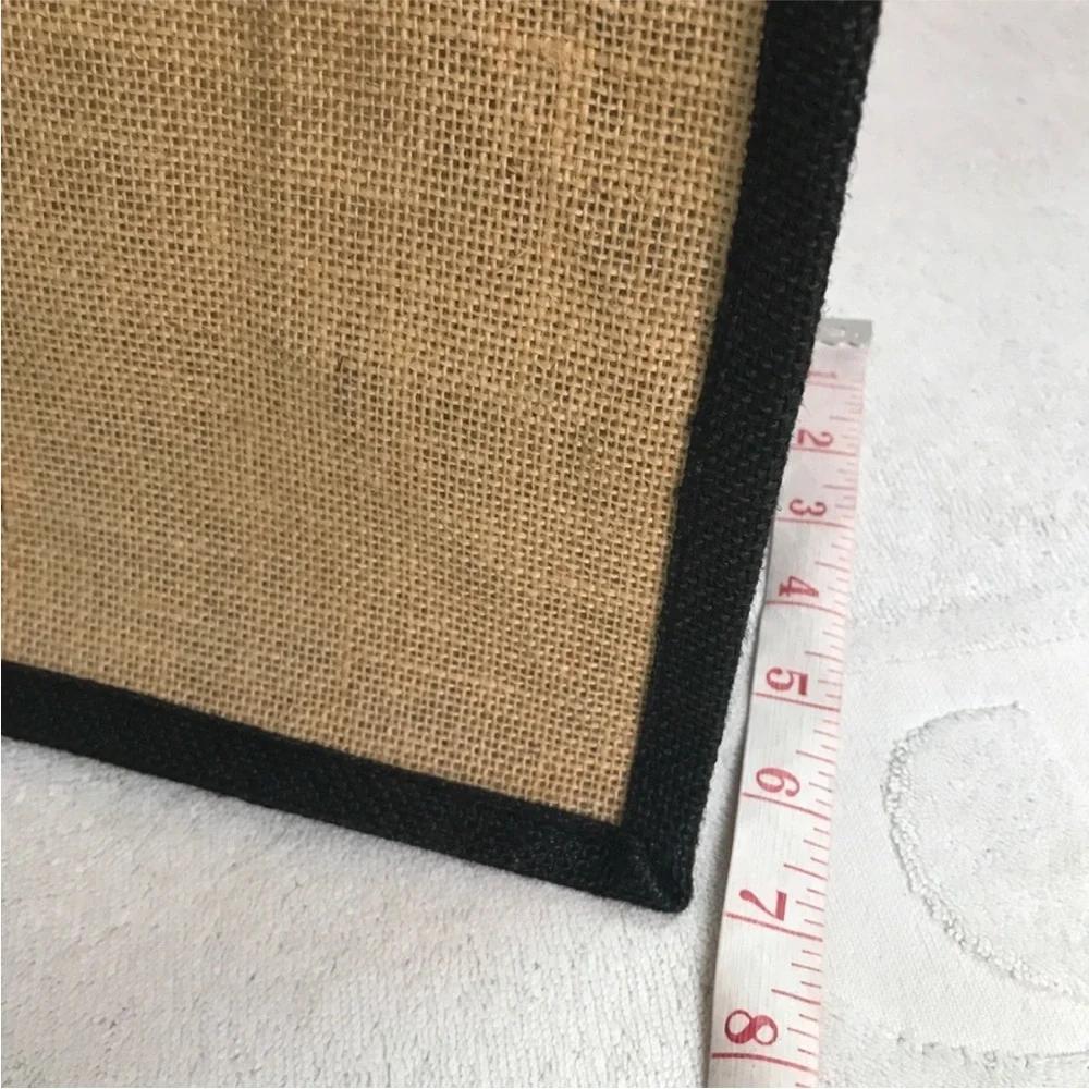 BASIL HAYDENS BURLAP BEIGE AND BLACK SMALL TOTE BAG